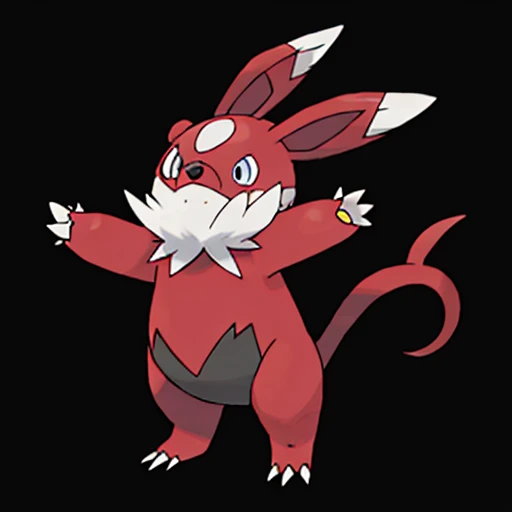 pkmn, big eyes, eyes wide open, tail, big ears, tall, cute, scary, small, on two legs, on four legs, fluffy, small nose, cartoon, bear, thin legs,