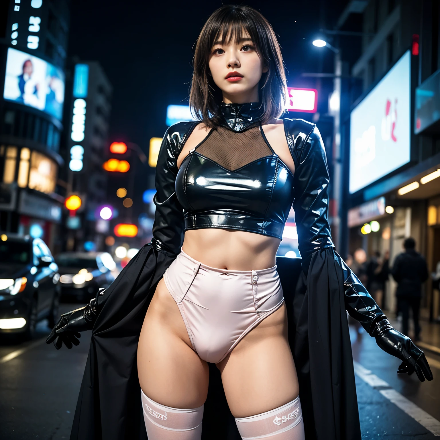 (highest quality、4k、8k、High resolution、masterpiece: 1.2)、Super detailed、(Real、Photorealistic、Photorealistic: 1.37)、SF、cyber punk、Beautiful young woman、((Realな格闘:1.5))、((Hit hard:1.5))、((motion blur effect:1.5))、(Dynamic Pose)、(Shoot from below, between the legs, focusing on the crotch:1.5
)、Bounty Hunter、Cybernetic Weapons、Cyberspace、High-tech city、Shining neon lights、((Futuristic Fashion))、((Skin-tight, revealing light pink metallic outfit))、Mythical creatures、Intense action、Fast-paced、Exciting soundtrack、explosion、Advanced technology、Sharp contrast、Gritty atmosphere、Black Market Trading、Skyline at night、Steampunk elements、Laser gun combat、Hidden Alley、hovering drone、Enhanced Vision、The unforgiving metropolis、Cybernetic Implants、Secret organizationysterious Informant、High Speed Chase、Impressive acrobatics、Colorful holograms、Urban Exploration、Navigating Virtual Reality、A diverse and multicultural society、Dystopian society、 Crowded city street、Hall々A high-rise building、Android Companion、Illegal cybernetic modifications、A heart-pounding adrenaline rush、Heroic determination