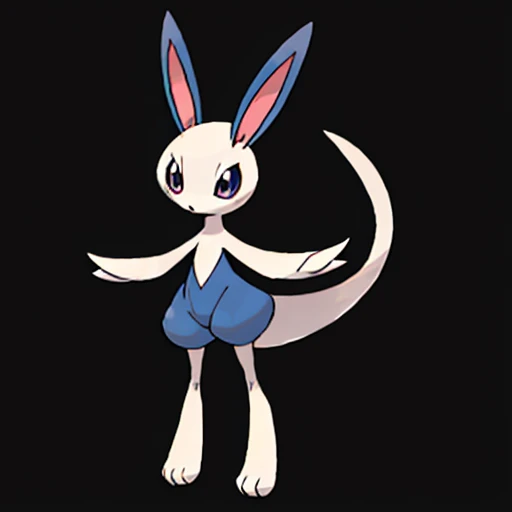 pkmn, big eyes, eyes wide open, tail, big ears, tall, cute, scary, small, on four legs, fluffy, small nose, cartoon, thin legs,
