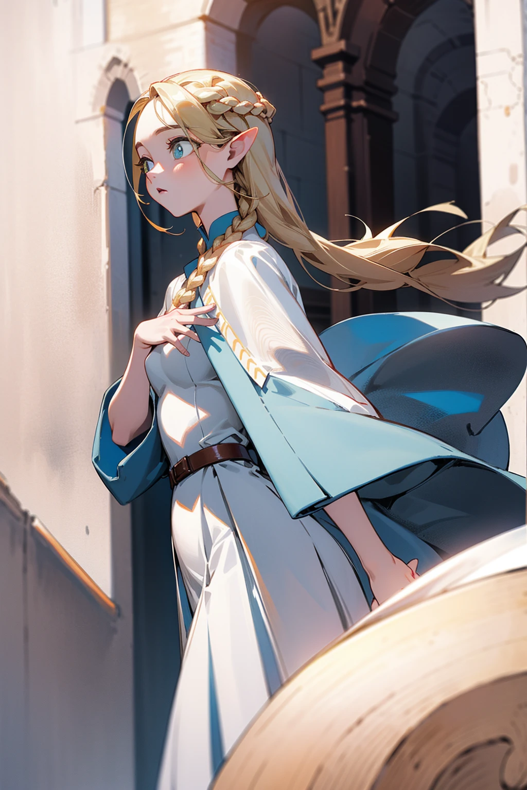 (Absurd, high quality, ultra -compared, careful with the hand) high detail, long dress,white pant, sandals, dinamic poses, upper body