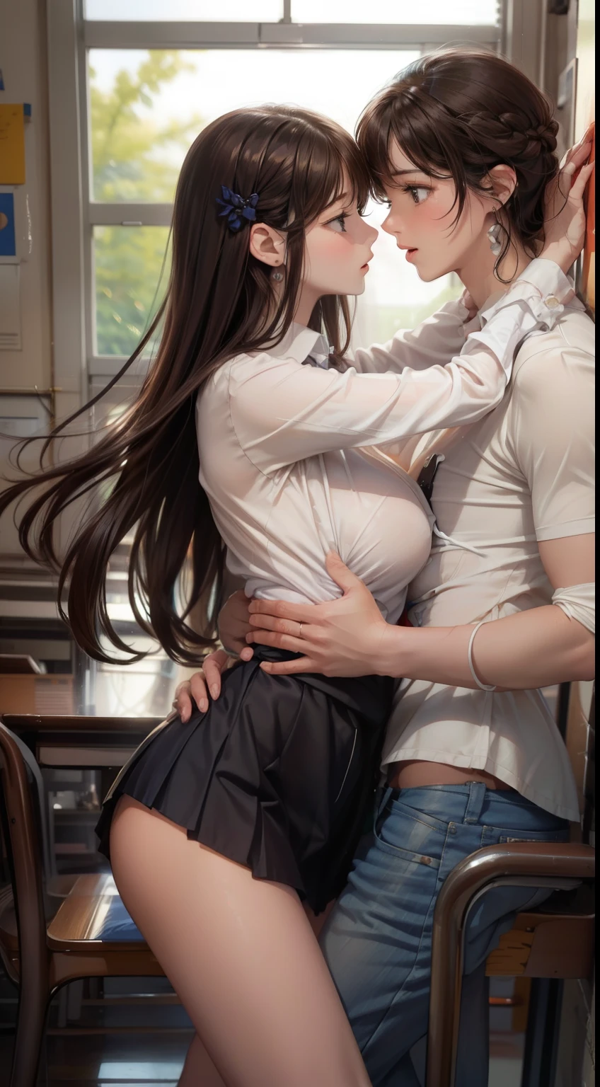 Overall light pastel tones Men and women embracing each other facing forward 1:1 、I love you、make out、Man touching woman、Sexy Girls、blouse、ribbon、Short pleated skirt、Man and woman staring at each other、She's a nudist、Man is rubbing a woman's chest、The woman is naked、One boy。Handsome man talking in your ear、Excited face、Ecstasy、photograph、masterpiece、highest quality、High school classroom Mating with a male Man hugging and sucking a woman 男性とSex Big Breasts Open your legs upwards、Black Hair、Woman with long hair Round eyes A tall woman with a very beautiful face M-shaped feet focus on thighs ejaculation ejaculation sperm your Sexy fucks male teacher、Photograph the entire body from below at an angle、Sex、High school classroom Mating with a male 男性とSex Big Breasts plump areola Round eyes A woman with a very beautiful face Open your mouth and stick out your tongue ejaculation ejaculation sperm sperm smeared Photograph the entire body from below at an angle
