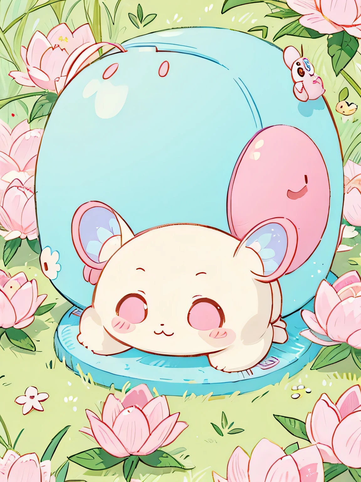 Momoko Sakura style, pastel colour,Kawaii Design, Chibi, beautiful spring afternoon、lovely colorful pillbug