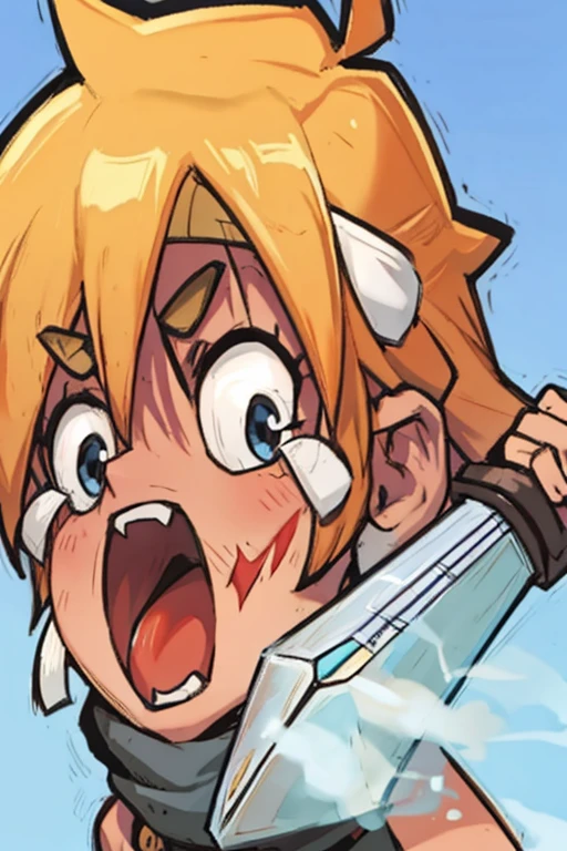  a cartoon character holding a knife in his hand, personagem irritado empunhando uma ancora, ataque de espada, golpe de espada, Partes de armadura aquatica antiga, Jogo de RPG style,Epic Legends, intense combat, segura uma espada, Jogo de RPG, luta intensa, hold spear, Espadachim, luta de anime, chrono gatilho guilty gear estilo, carregando uma espada, jogo 2d, MapleStory