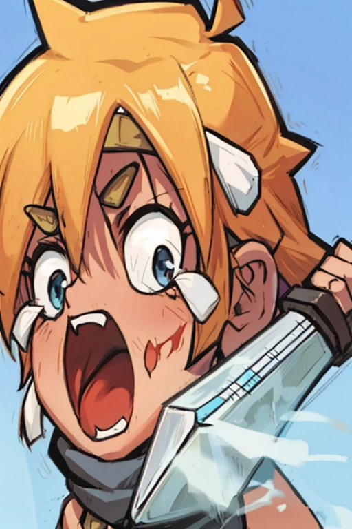  a cartoon character holding a knife in his hand, personagem irritado empunhando uma ancora, ataque de espada, golpe de espada, Partes de armadura aquatica antiga, Jogo de RPG style,Epic Legends, intense combat, segura uma espada, Jogo de RPG, luta intensa, hold spear, Espadachim, luta de anime, chrono gatilho guilty gear estilo, carregando uma espada, jogo 2d, MapleStory