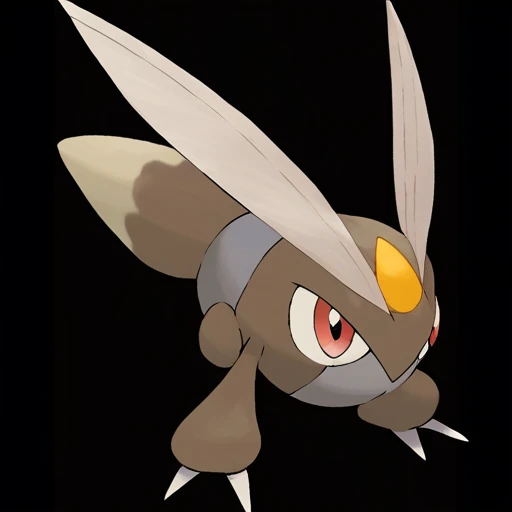 Type: Electric, Type: Dark Fairy Egg Group: No eggs discovered, is a pokemon creature that It has a series of Brown pouches along its sides that inflate to display dominance or during courtship rituals,The creature's gaze can cast a Silver reflection on surfaces capturing its mood and essence,The creature can emit a yellow (orange:0.8) glow from the tips of its antennae, which is used to navigate and communicate in the dark,The creature's claws are retractable and sharp enough to cut through steel,It has a patch of fur on its chest that shimmers with a Red hue symbolizing its heart's purity score_9, score_8_up, score_7_up, score_6_up, score_5_up, score_4_up. Simple black background, (Masterpiece:1.3) (best quality:1.2) (high quality:1.1)