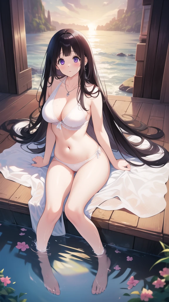 Stunning Chitanda, 只有一个beautiful girl,Purple Eyes, Black Hair, Naturally straight hair, Straight bangs,Extremely refined,open your lips,Face is so red,The skin is very white,big eyes,Long flowing hair,beautiful girl, Like a dream,Slim,Soft, (Sensual), (Kawaii), Dream quality,Completely naked,Wearing a necklace,wearing leg rings,Large Breasts,at the seaside,Soaked,胸部Soaked,Thigh clamping,Leaked pussy juice,Run down the clear liquid,Fluid on the thighs,No pants,Clavicle exposed,Bare neck,Bare thighs,Exposing the groin,Camel toe,Bare legs,barefoot,extremely shy,Ultra-high resolution, (masterpiece:1.2, best quality), (Delicate and beautiful eyes: 1.2), (Beautiful and delicate face)