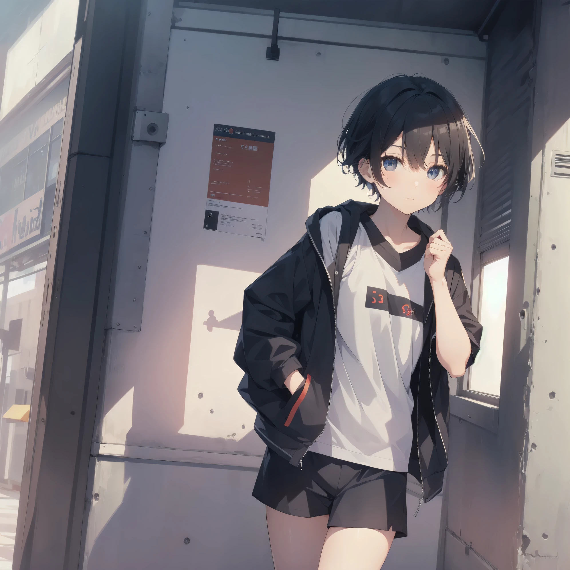 ultra-absurdres-Top quality by artist God, ultra-detailed, high resolution, anime moe artstyle, best anime 8k konachan wallpaper, pixiv contest winner,pool:2810, perfect anatomy,break, 1girl, (Please draw a girl walking sleepily to school alone. )break,(Solo,little female, 13-year-old:1.3),Full limbs, complete fingers,a junior high school student, (very short hair), short cut, flat chest, , small butt, small black eyes, beautiful detailed eyes, well-proportioned iris and pupils, expressive eyes, highres detailed hair, soft expression, school_gym uniform, official_alternate_costume, short gym shorts,(Detailed Lighting), (Detailed background), in the School commute route. break,super detailed skin, Best cinematic lighting powered by famous artist, 8k,beauty illustration,photoshop_(medium),very aesthetic,break,((artist:a1_(initial-g) )), artist:akinashi yuu ,artist:oyari ashito ,artist:kantoku ,