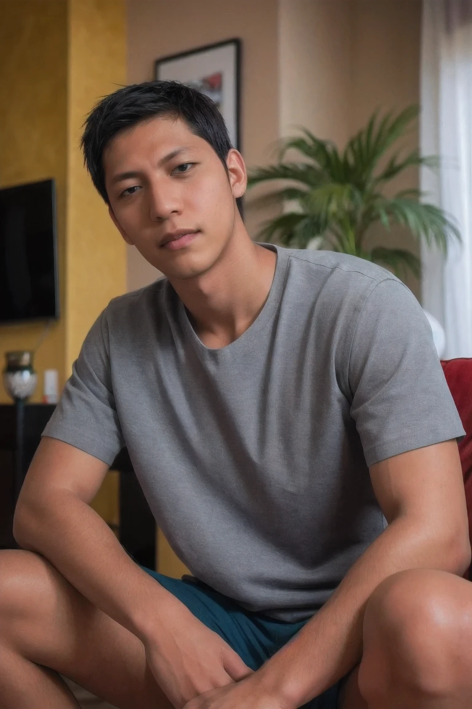 8k uhd, dslr, high quality , RAW photo, Amateur Photography posted to facebook ,Fujifilm XT3, Canon R5, Handsome Aomine Daiki ,living room
