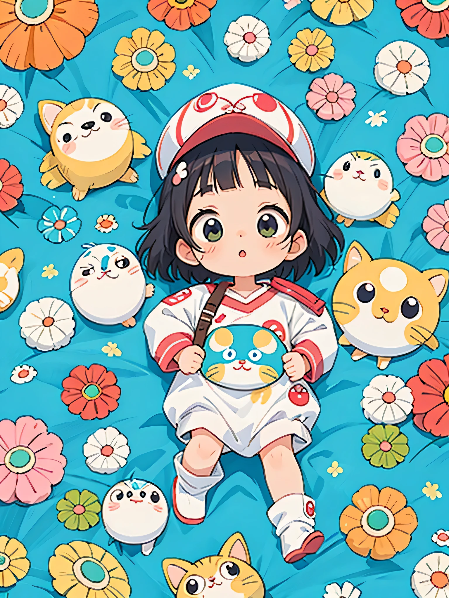 Takashi Murakami style, kawaii design, lovely baby kitten, Beautiful spring noon