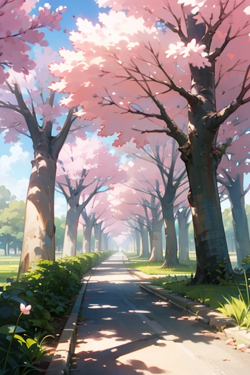 Background taman pohon sakura yang indah dengan jalan yang bagus gambar anime