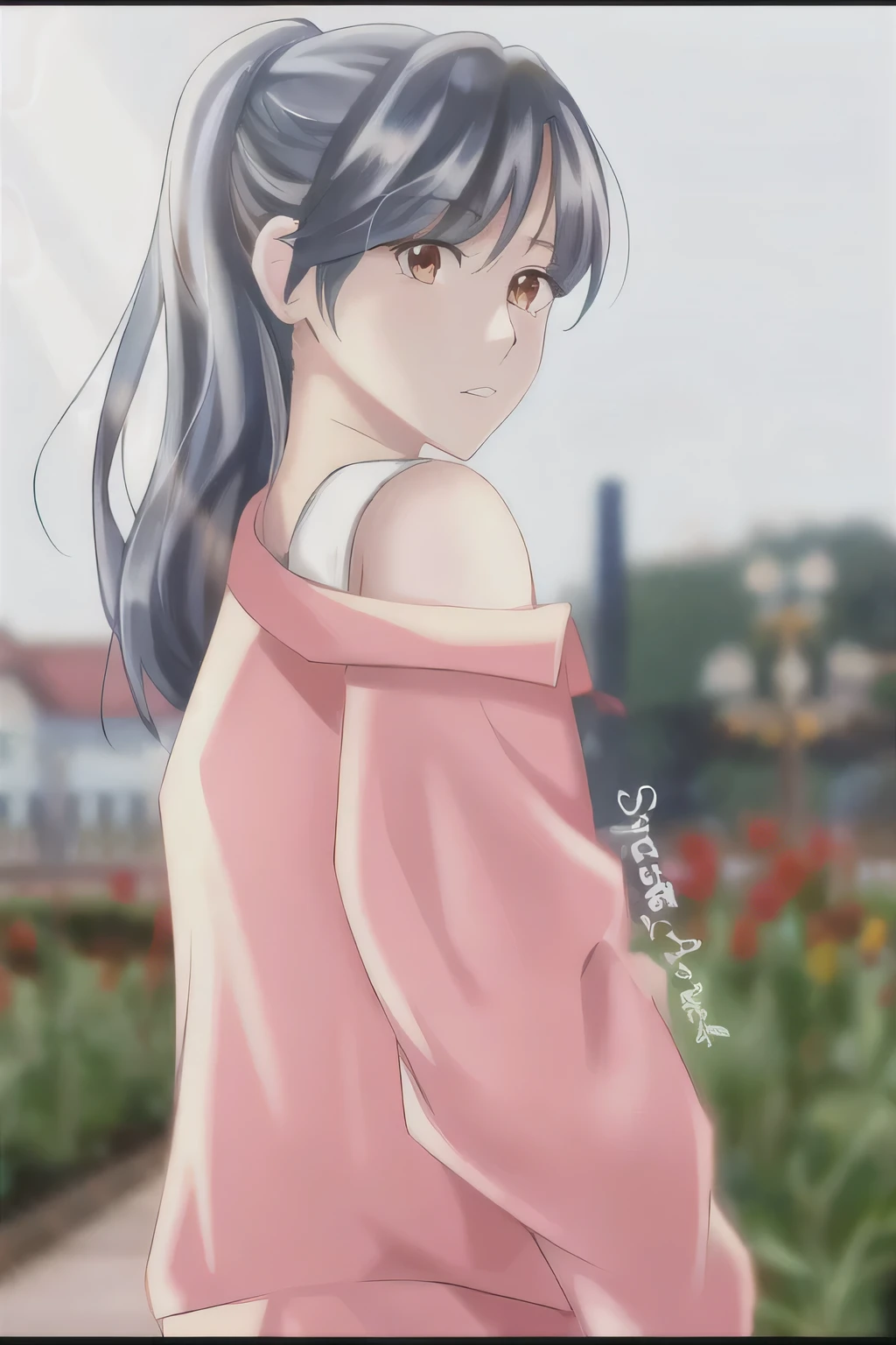 anime girl with long hair and pink shirt in a garden, made with anime painter studio, realistic anime artstyle, anime realism style, realistic anime art style, painted in anime painter studio, semirealistic anime style, digital anime art!!, anime artstyle, in an anime style, pretty anime girl, in anime style, smooth anime cg art, beautiful anime girl