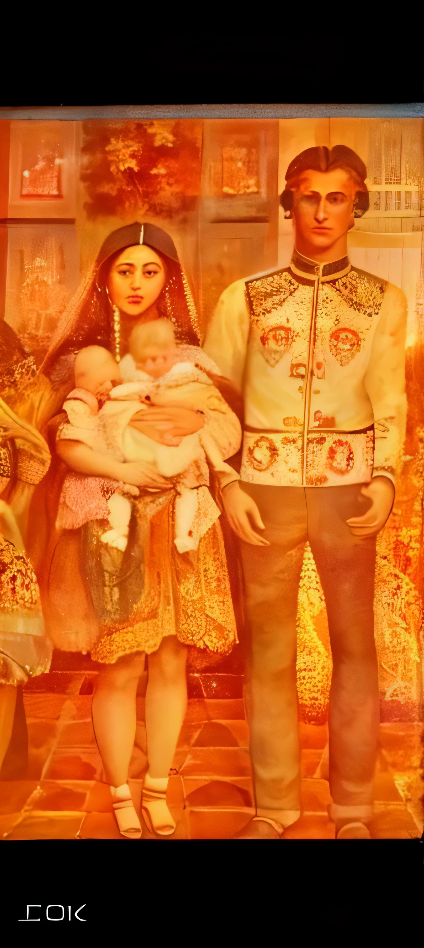 painting of a man and a woman standing with a baby
