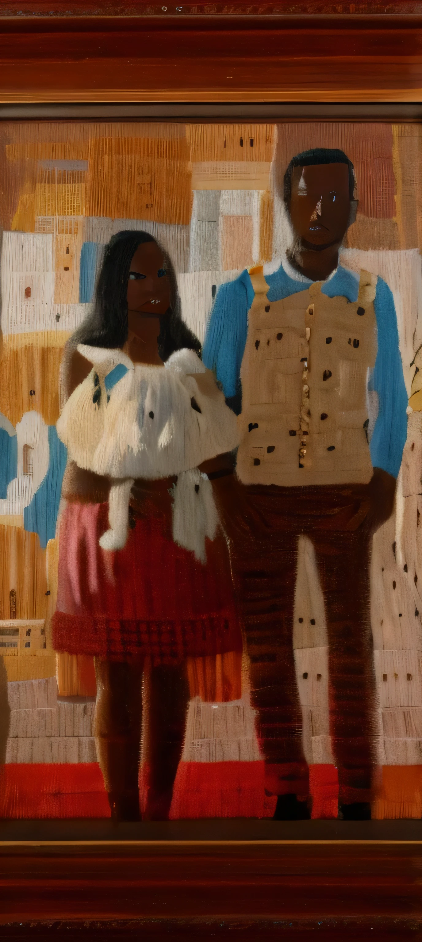 painting of a man and a woman standing with a baby