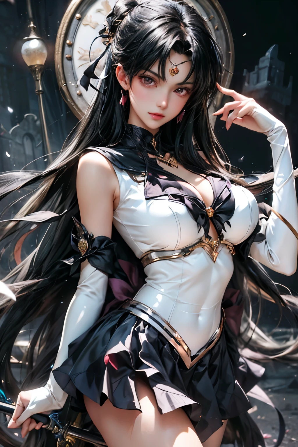 Anime girl with long black hair and white top and skirt, extremely detailed ArtJam, Portrait of a girl in the Knights of the Zodiac, ArtJam. Anime illustration, Detailed digital anime art, Beautiful and attractive anime woman, ArtJam style, ArtJam and rossdraws, ArtJam jsc, ArtJam on artstation pixiv