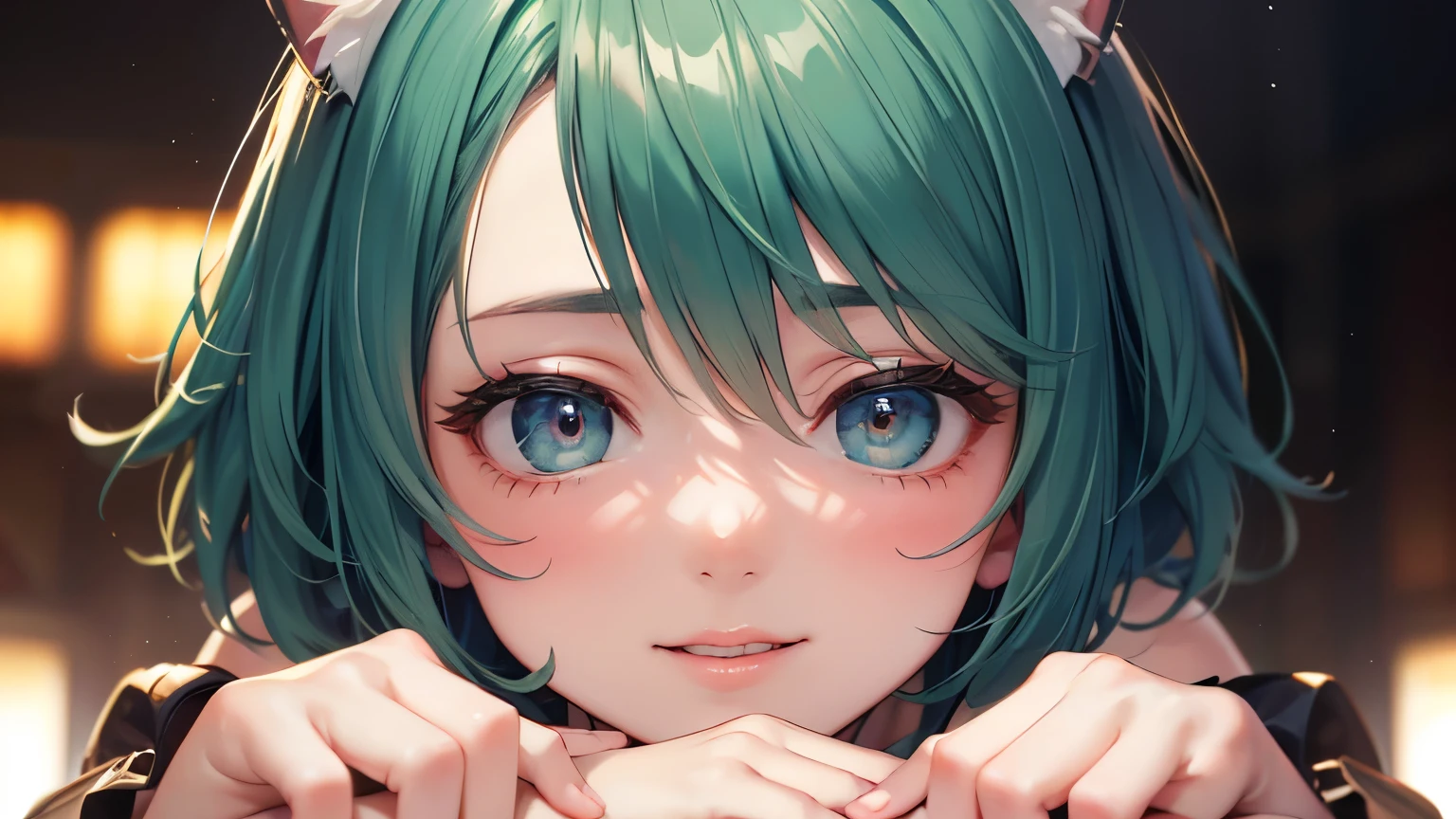 highest quality,wonderful,masterpiece,delicate,ultra high resolution,Super detailed,intricate details,beautiful,8K resolution,(Highly detailed CG Unity 8K wallpaper),sharp focus、anime、fiction、one woman、dark green hair、short hair、Cat ear、Face close-up、Highlight the face、Vibrant Hair、Shaggy hair、Messy Hair、Vibrant Skin、Glowing Skin、 sexy、ta、Short、Young、Beautiful Eyes、happiness、Pleasure、smile、woman of the masses、Lots of women around、Thousands of women around her grab her breastasterpiece、highest quality、very detailed、molestation、crowd surfing、very realistic face、very realistic eyes、There is a very large group of women around her.、squeezed the breastasterpiece、highest quality、very detailed、1 girl、women around her、aperture body、Be beaten、beautiful feet、