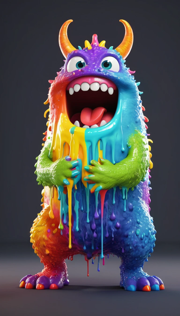 My world style rainbow monster，Mouth full of paint, Cute 3d rendering, Character covered in liquid, Rendering in Cinema 4D octane, Blender Art, Cinema 4d colorful rendering, Very detailed happy photo, rendered in cinema4d, Rendering in Cinema 4D, Color octane rendering, 3D Illustration, 3D Illustration, Stylized as 3D rendering . Block, Pixelated, Vibrant colors, Recognizable people and objects, game assets
