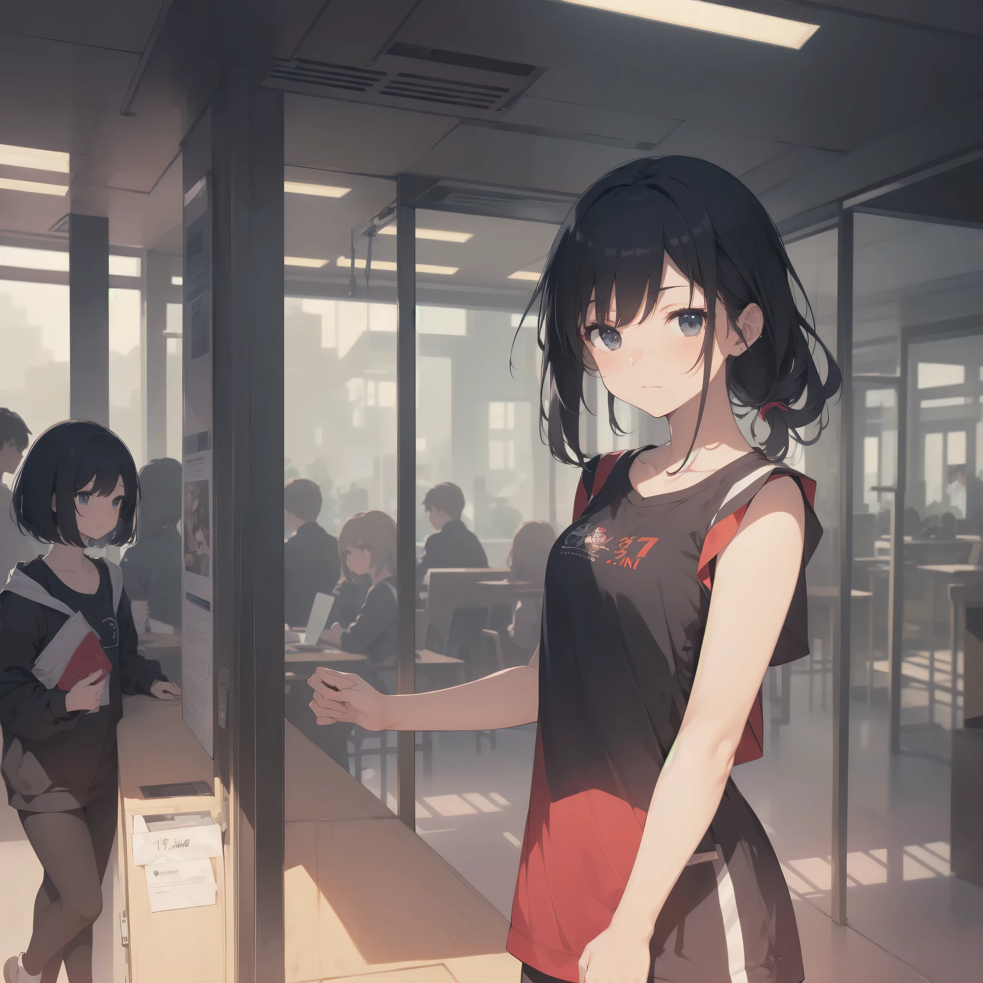 ultra-absurdres-Top quality by artist God, ultra-detailed, high resolution, anime moe artstyle, best anime 8k konachan wallpaper, pixiv contest winner,pool:2810, perfect anatomy,break, 1girl, (Please draw a girl walking sleepily to school alone. )break,(Solo,little female, 13-year-old:1.3),Full limbs, complete fingers, (very short hair), ponytail, flat chest, , small butt, small black eyes, beautiful detailed eyes, well-proportioned iris and pupils, expressive eyes, highres detailed hair, soft expression, school_gym uniform, official_alternate_costume, short gym shorts,(Detailed Lighting), (Detailed background), in the School commute route. break,super detailed skin, Best cinematic lighting powered by famous artist, 8k,beauty illustration,photoshop_(medium),very aesthetic,break,((artist:a1_(initial-g) )), artist:akinashi yuu ,artist:oyari ashito ,artist:kantoku ,