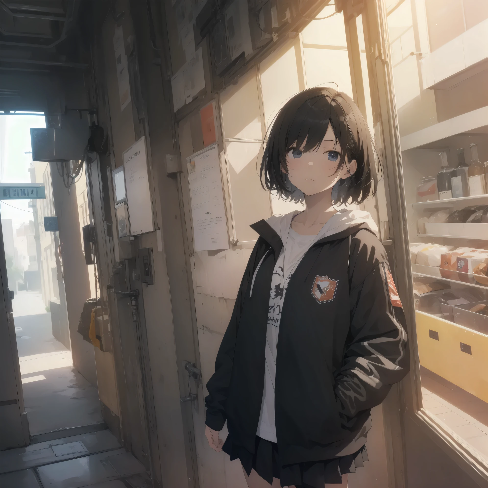 ultra-absurdres-Top quality by artist God, ultra-detailed, high resolution, anime moe artstyle, best anime 8k konachan wallpaper, pixiv contest winner,pool:2810, perfect anatomy,break, 1girl, (Please draw a girl walking sleepily to school alone. )break,(Solo,little female, 13-year-old:1.3),Full limbs, complete fingers,a junior high school student, (very short hair), short cut, flat chest, , small butt, small black eyes, beautiful detailed eyes, well-proportioned iris and pupils, expressive eyes, highres detailed hair, soft expression, school_uniform, official_alternate_costume, pleated skirt,(Detailed Lighting), (Detailed background), in the School commute route. break,super detailed skin, Best cinematic lighting powered by famous artist, 8k,beauty illustration,photoshop_(medium),very aesthetic,break,((artist:a1_(initial-g) )), artist:akinashi yuu ,artist:oyari ashito ,artist:kantoku ,