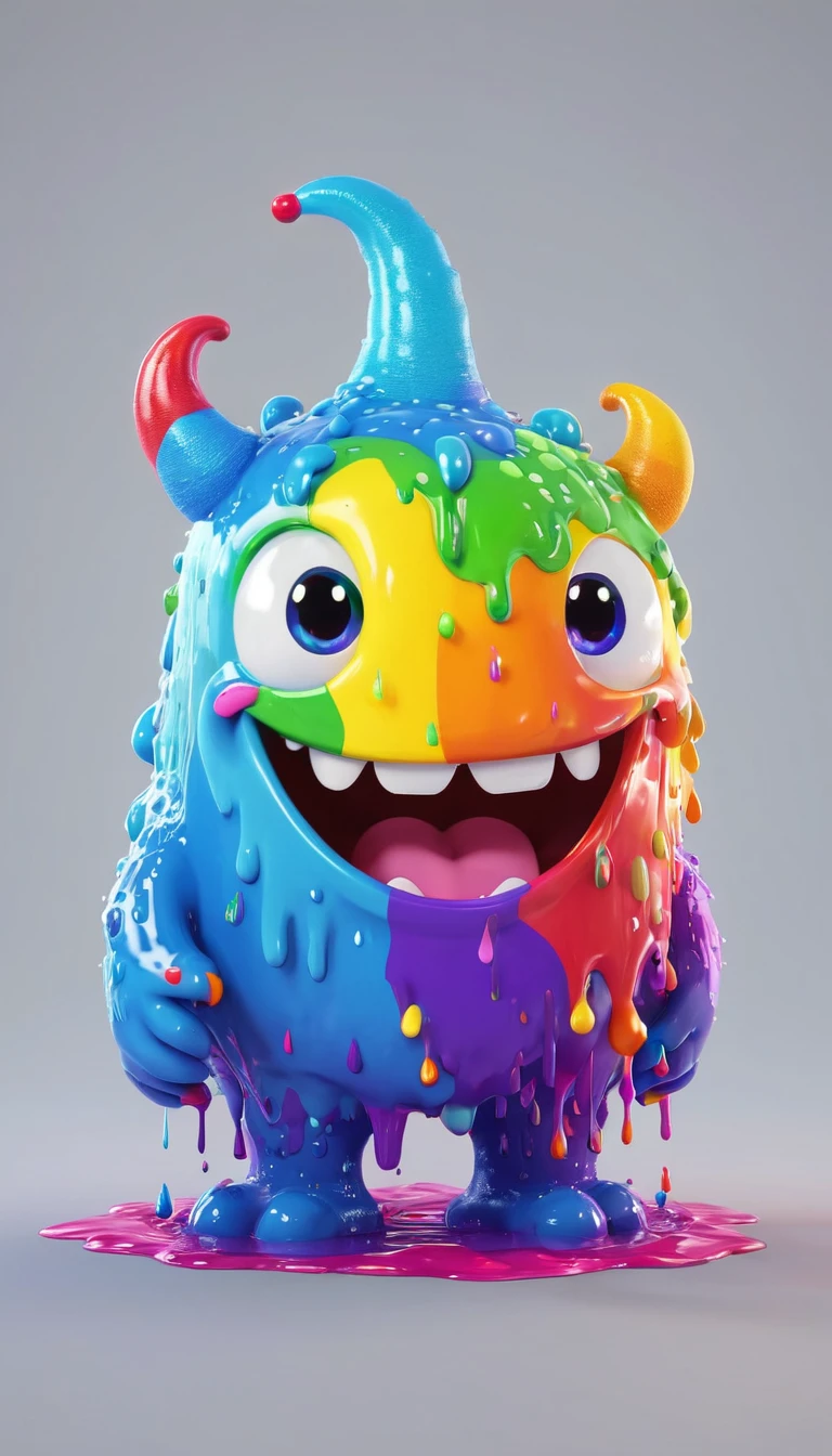 My world style rainbow monster,Mouth full of paint, Cute 3d rendering, Character covered in liquid, Rendering in Cinema 4D octane, Blender Art, Cinema 4d colorful rendering, Very detailed happy photo, rendered in cinema4d, Rendering in Cinema 4D, Color octane rendering, 3D Illustration, 3D Illustration, Stylized as 3D rendering . Block, Pixelated, Vibrant colors, Recognizable people and objects, game assets