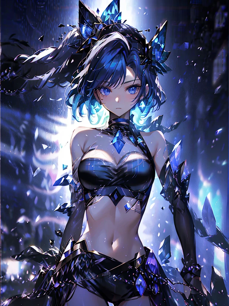 17-year-old girl、wearing a black elegant hat、Rune background、black magician、Wearing a black robe、mesmerize、cute woman、Elegant hairstyle、indigo hair color、Slightly shorter hair、blue eyes、look at the viewer、masterpiece、Best image、