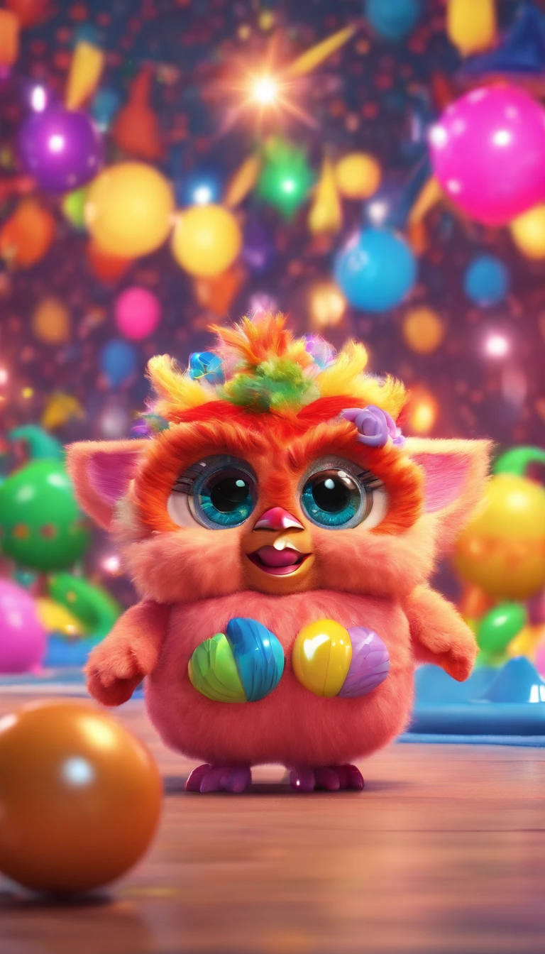 colorful world,Furby 2 dancing happily on the dance floor