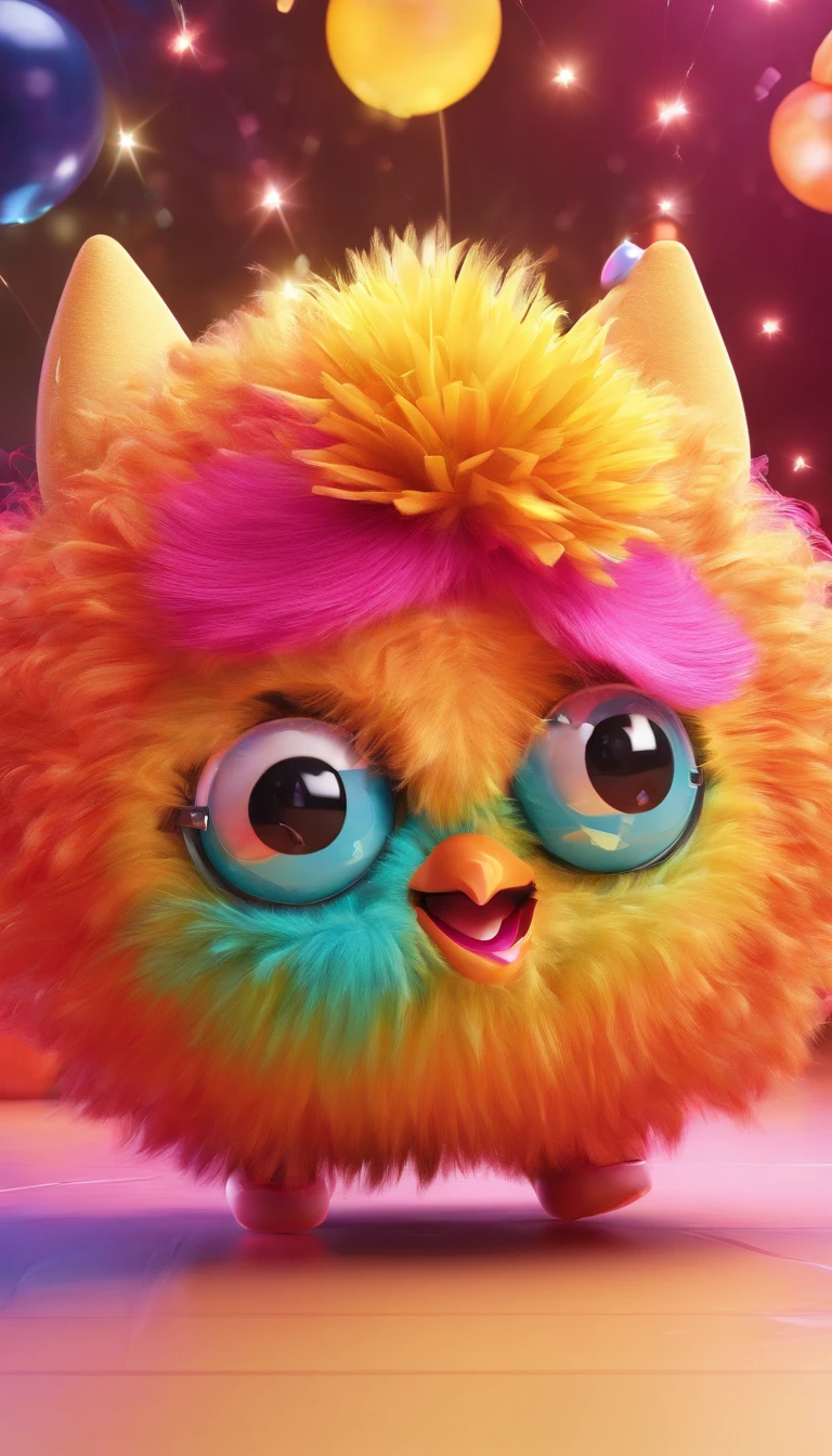 colorful world，Furby 2 dancing happily on the dance floor