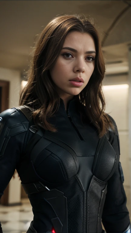 (obra de arte), (melhor qualidade), (fotorrealista:1.3), 8k, textura detalhada da pele, Textura detalhada de tecido, lindo rosto detalhado, detalhes intrincados, ultra detalhado, Scarlett Johansson, Black Widow in the style of Captain America, cabelo ruivo liso, (corpo inteiro:1.2)