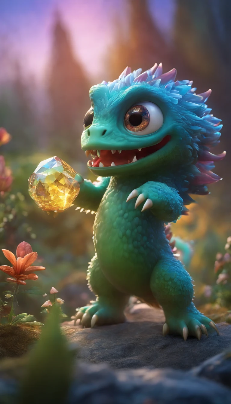 Cute crystal monster, Detailed 8k beautiful and bright，good quality