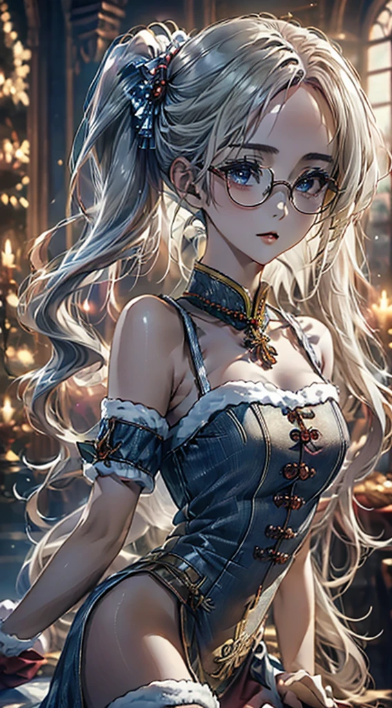 (masterpiece:1.2, top quality), (实际of, photo实际of:1.4), 漂亮of插图, National Foundation, Looking at the audience, Cowboy shooting, Front view:0.8,
1 girl, Japanese, High school girl, 美麗of頭髮, 漂亮of脸蛋, 美丽细致of眼睛,
(Long hair:1.8, Side Ponytail:1.7), Bangs, 两眼之间of毛发, 浅棕色of头发, blue eyes, 眼睛下面of痣,
美丽of锁骨, 美丽of身体, 美丽of胸部, Large Breasts:0.8,美丽of胸部、巨大of乳房:1.4,丰满of乳房 美丽of大腿, 漂亮of腿, 美丽of手指, Bare thighs, (Thick thighs, Small Valley),
(美丽of风景), Christmas Eve, 户外of, (Christmas tree:1.3),
((Wearing Santa Claus costume, symmetrical clothing, Metallic red Christmas hat, Metallic Red Santa Dress, Metallic Red Santa Boots, Bare shoulders), Jewelry Pias, Christmas necklace),
((诱人of姿势:1.5, Attractions:1.5)),
(of, 性感of, Upper Eye, Ha ha), 有光泽of皮肤, Walk, 性感of pose,
celebration, Fine details, 令人興奮of驚喜, 閃亮of裝飾品, 閃閃發光of金屬絲,
预期of, festive atmosphere, 神奇of氛围, 令人愉快of時刻, 美好of回憶, Christmas magic, extravagant, 豐富of禮物,
Perfect face, 可爱又对称of脸, natural side light, Movie Lighting), Depth of Field,