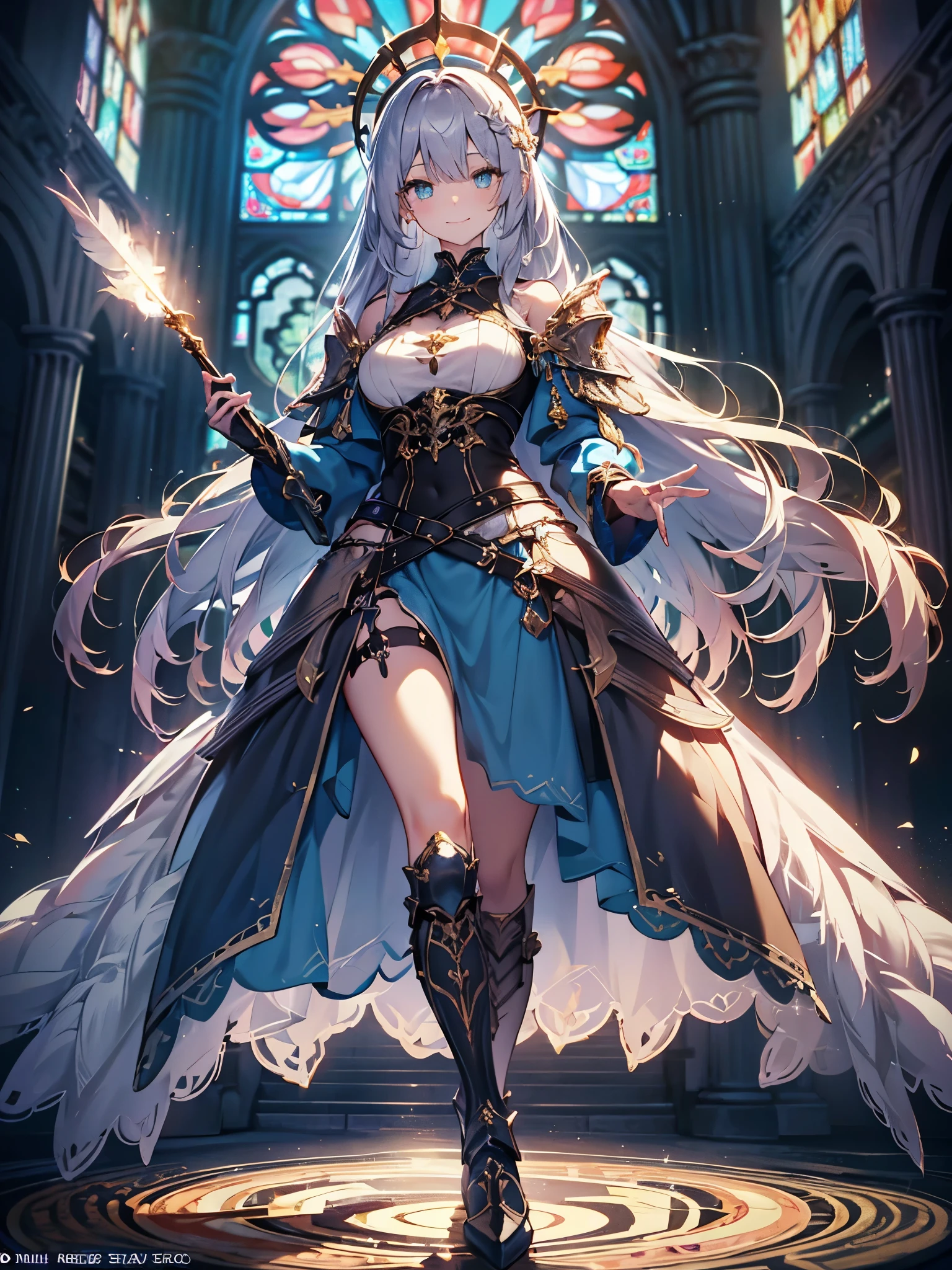 8K resolution, masterpiece, Highest quality, Award-winning works, unrealistic, From above, erotic, Only sexy women, healthy shaped body, 22 years old, Black Mage, Height: 165cm, huge firm bouncing busts,, Silvery long wavy hair, Detailed facial depiction, break, Mysterious blue eyes, Standard nose, eyeliner, Pink Lips, Sexy long legs, Transparent muscle, holy knight, Gothic ruffle long dress, A dress with a complex structure, Seven colourful dresses, Clothed in flames, royal coat of arms, elegant, Very detailed, Delicate depiction of hair, Miniature Painting, Digital Painting, artステーションコンセプトart, Smooth, Sharp focus, shape, artジャム、Greg Rutkowski、Alphonse Mucha、William Adolphe Bouguereau、art:Stephanie Law , Royal Jewel, nature, Symmetric, Greg Rutkowski, Charlie Bowwater, unrealistic, Surreal, Dynamic Lighting, ファンタジーart, Complex colors, Colorful magic circle, flash, dynamic sexy pose, A kind smile, Mysterious Background, aura, A gentle gaze, break, Small faint lights and flying fireflies, night, lanthanum, 山の頂From above下界を見下ろす, Starry Sky, milky way, nebula, shooting star, A sacred staff that emits a brilliant light, Back view, Facing the camera