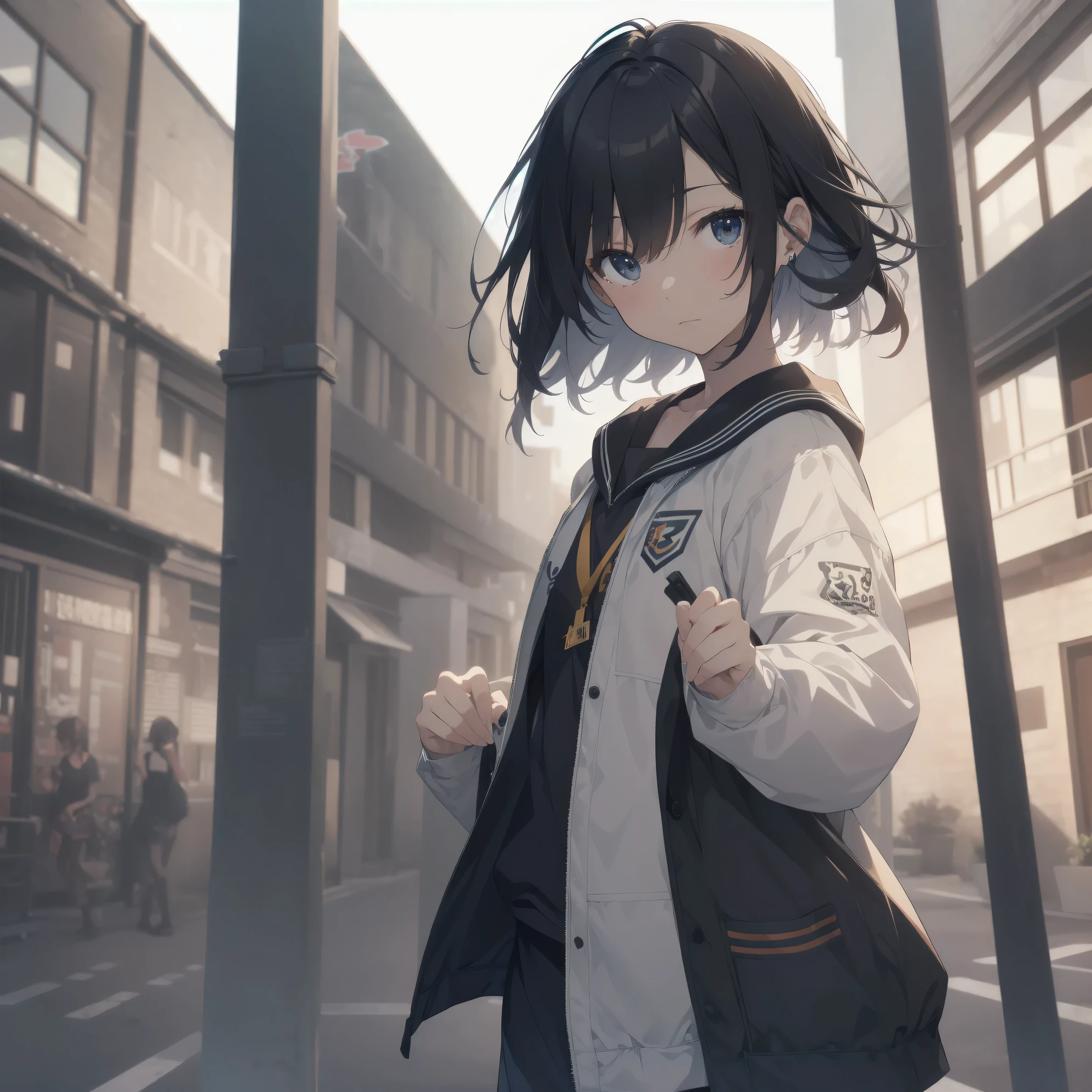 ultra-absurdres-Top quality by artist God, ultra-detailed, high resolution, anime moe artstyle, best anime 8k konachan wallpaper, pixiv contest winner,pool:2810, perfect anatomy,break, 1girl, (Please draw a girl walking sleepily to school alone. )break,(Solo,little female, 13-year-old:1.3),Full limbs, complete fingers, (very short hair), ponytail, flat chest, , small butt, small black eyes, beautiful detailed eyes, well-proportioned iris and pupils, expressive eyes, highres detailed hair, soft expression, school_gym uniform, official_alternate_costume, short gym shorts,(Detailed Lighting), (Detailed background), in the School commute route. break,super detailed skin, Best cinematic lighting powered by famous artist, 8k,beauty illustration,photoshop_(medium),very aesthetic,break,((artist:a1_(initial-g) )), artist:akinashi yuu ,artist:oyari ashito ,artist:kantoku ,