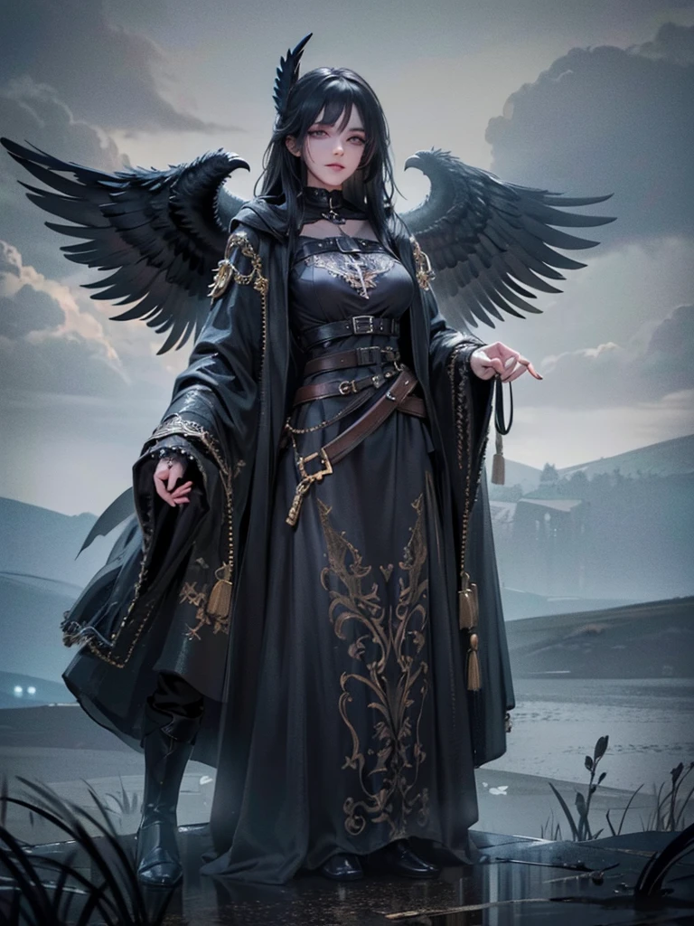 (dark magic), (grim), the raven, (intricate details), (hyperdetailed), 8k hdr, high detailed, lot of details, high quality, soft cinematic light, dramatic atmosphere, atmospheric perspective