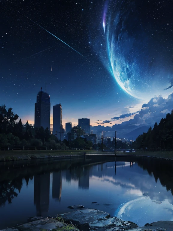 Una noche oscura y estrellada y una carretera vacia siendo levemente iluminada por los postes de Luz 