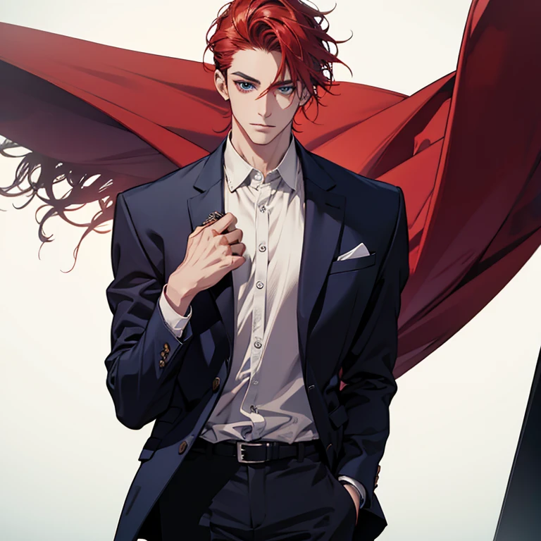 Un hombre de peinado color rojo () ojos color azul y ropa formal