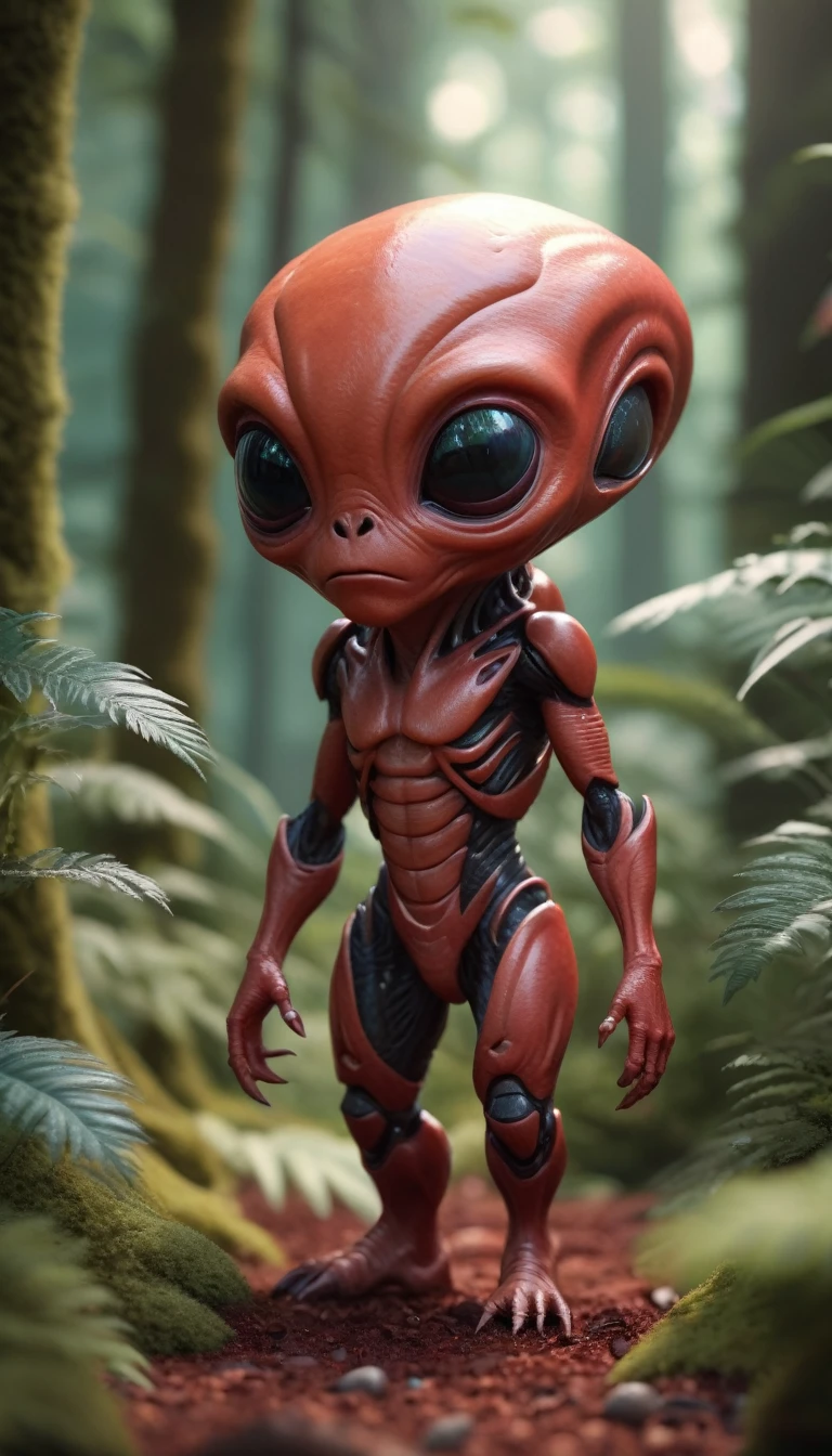 Very detailed: 1.2), (best quality: 1.2), 8k, sharp focus, (Subsurface scattering: 1.1), (Award-winning macro photography: 1.1) (Cute and cuddly alien life forms: 1.2), Hidden in the foliage of a dense forest (The clothing details are very rich: 1.2), (Very detailed background: 1.3), (Red Cliff: 1.2), (hyper-realistic: 1.2), cinematography lighting, Very detailed的方法, Smooth and sharp, author：Artgerm Wlop Greg Rutakowski, [(emb-rrf2: 1.0): 4]
