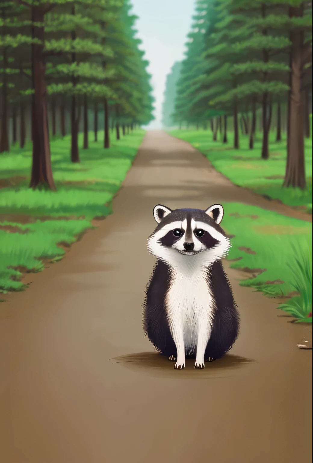Re-draw in the forest child raccoon dog
