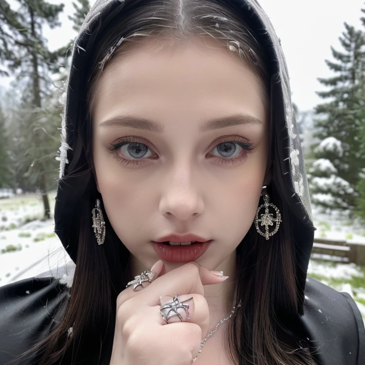 1 miniature Beautiful beautiful woman - Yuan Sayuki, ((top quality, 8K, Masterpiece:1.retty woman, 1 woman, huge breasts:1.3, a slim body:1.1, lush white short hair, (shower, wet body, wet clothes:1.1), very detailed face, detailed lips, detailed eyes, double eyelids, Detailed blue eyes, чрезвычайно Detailed Outstanding Blue Eyes, short white wet hair, white wet hair, Detailed Outstanding Blue Eyes, innocent look at the viewer, ,very wet wavy white hair, Detailed Outstanding Blue Eyes, huge cross earrings, Outdoors, badges behind, gothic wedding uniform, sexy gothic style wedding dress with veil, bare chest, huge chest tattoo wearing a wreath, detailed huge catholic cross earrings, chest tattoo, Outside - there are trees and a buddhist temple in the background (mountain vicinity), wear a silver cross (Detailed cross shape), reality mode, wet breasts, black necklace, black wedding dress and black veil, human crowd behind, head/forehead chain veil, black latex gloves, ????? breasts, ????? breasts, ????? nipples, hair of white snowy colour, night time, red neon lights, demonic nun, nimbus (golden lighting ring above her head), angel, snowy weather, detailed and flawless buddhist temple behind