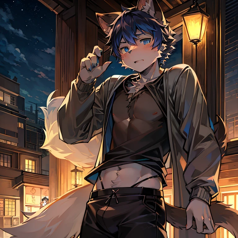 a drawing of a person with a cat ears and a shirt, tall anime guy with blue eyes, male anime character, fluffy chest, anime handsome man, hajime yatate, anime character, as an anime character, young anime man, anime man, anime boy, kazuma kaneko, furry chest, akiyuki shinbou, koda kazuma