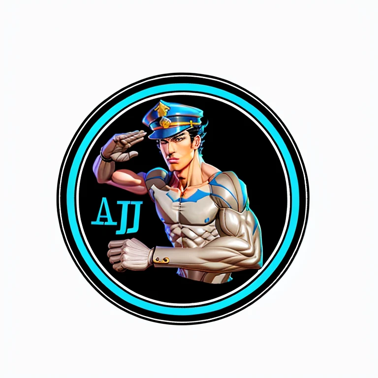 arafed man in a hat saluting with a blue circle, asian male, jotaro, jotaro kujo, official render, posing as a jojo character, inspired by Junpei Satoh, inspired by Allen Jones, artgerm jsc, joe biden as a jojo character, joseph joestar, jk uniform, p. j. n, male art