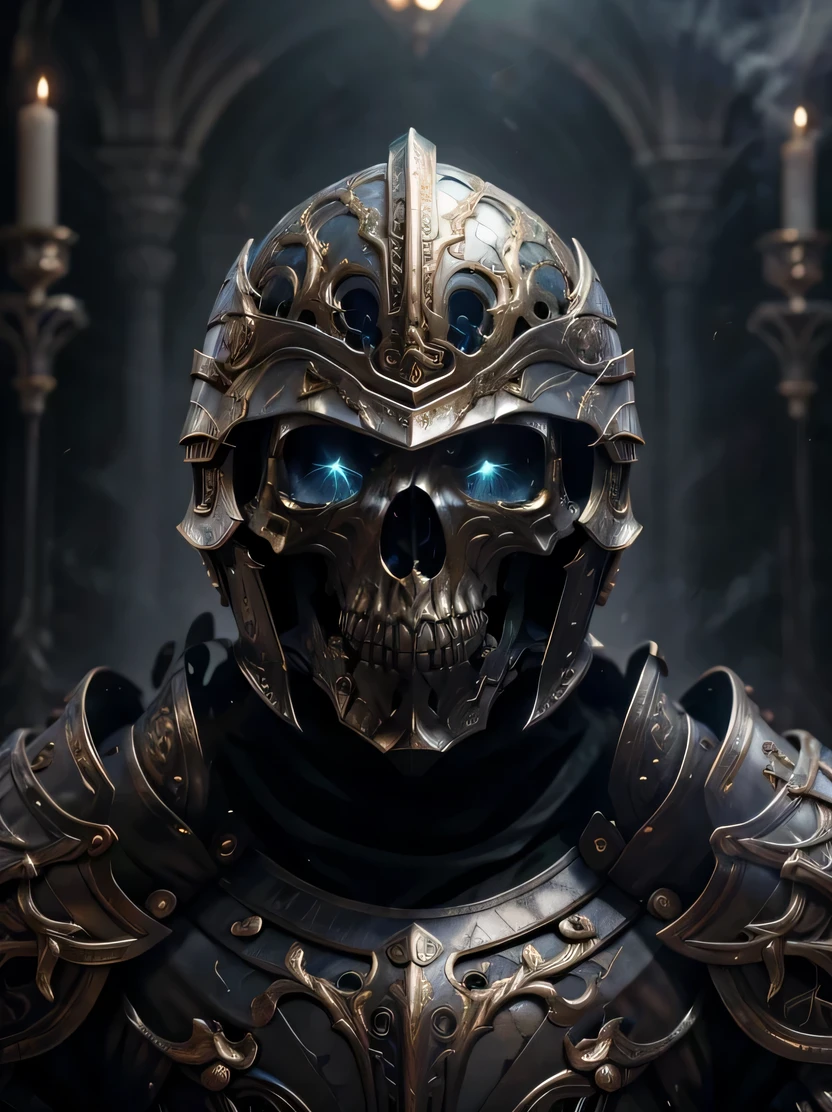 ((masterpiece、highest quality、Genuine、Very detailed、High resolution、Sharp focus、Photorealistic、Cinematic lighting))、Baroque、((One man、Skinhead))、Roman armour of the Middle Ages、worn armor、Full-face helmet、Skull-shaped helmet、Warriors、middle ages、Dynamic Action、Combat Stance、Detailed hand drawing、medieval armor、skull