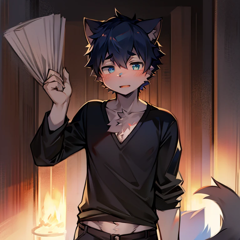 a drawing of a person with a cat ears and a shirt, tall anime guy with blue eyes, male anime character, fluffy chest, anime handsome man, hajime yatate, anime character, as an anime character, young anime man, anime man, anime boy, kazuma kaneko, furry chest, akiyuki shinbou, koda kazuma