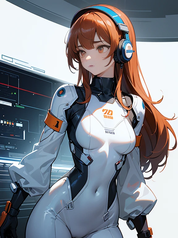 ((highest quality)), ((masterpiece)), ((Realistic)) 19 years old, Redhead girl, Shoulder-length hair, リラックスした幸せなface,(非常にdetailedな目), ((thin)) ,Rubber bodysuit, ( White one piece swimsuit ) ((sexy )) ,Slender figure,textured pixie haircut (((detailedなキャラクターシート, Front view, ~ side面図, 3/4 Views))) (((cyber punkの背景))) 6 and a half whole bodies,4K,UltraSharp,Multiple Views of the same character,Charterner v2, One girl, Slender figure, (Headphones),Brown Hair, Long Hair, Orange eyes, Same clothes, Concept Art, detailed_face, line_sketch, plan, Official Art, Official Alternative Costumes, Design style, multi style, detailed character, 4_~ side, original, 8K GC, massive detailed, Multiple Views of the same character, character, technical illustration, Multiple Views,masterpiece,highest quality(masterpiece, highest quality), 32k,(非常にdetailedな美しい女性), Poster,SF,Bauhaus, shape, Abstract,movie Poster, Vintage,Retro,Future Anime,The ultimate map,highlight,Headphones,Very detailed glowing eyes,Cleavage,Complex patterns,stylish hairstyle,fluorescence((White clothes)),Starry Sky,cyber punk