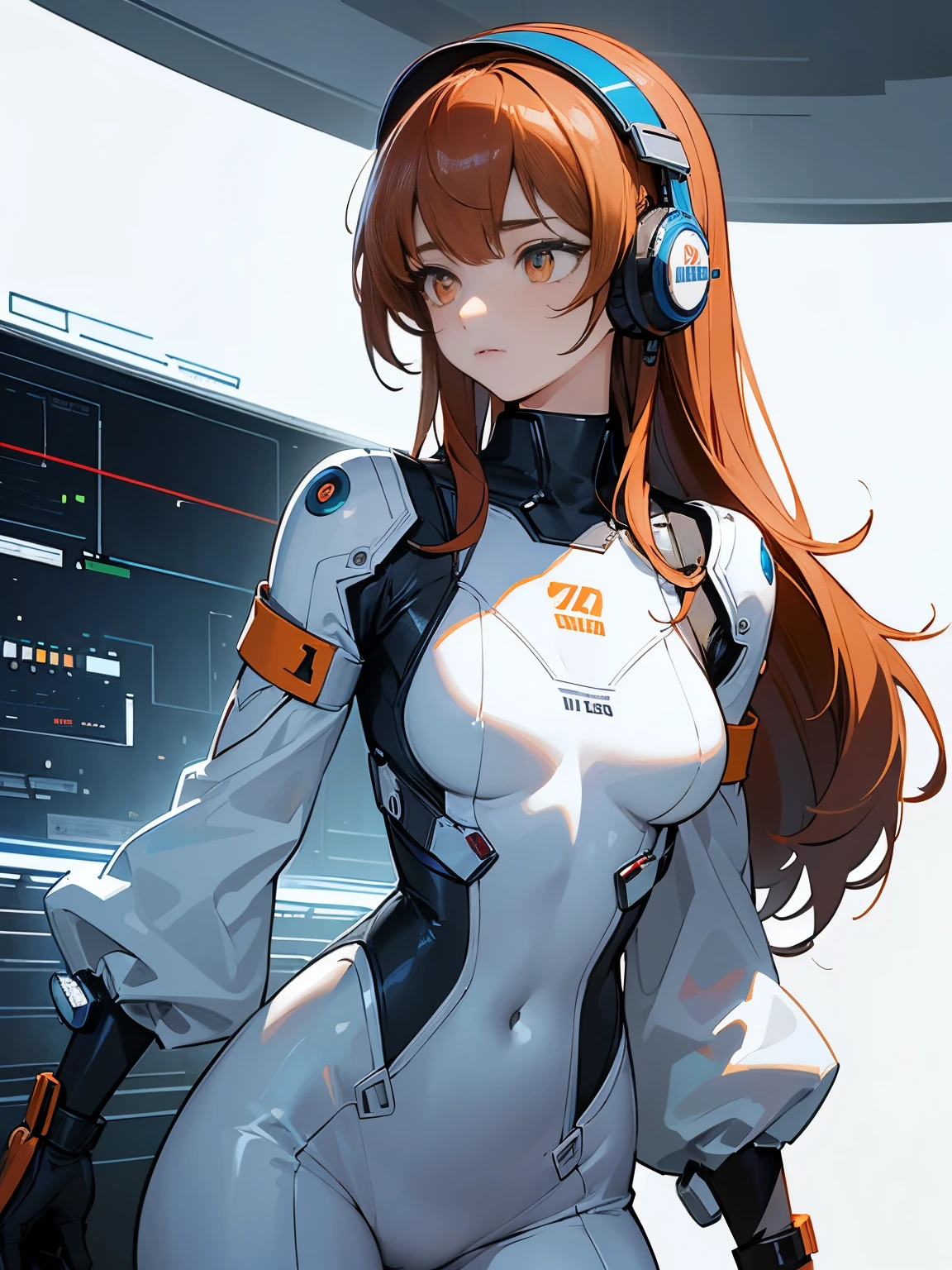 ((highest quality)), ((masterpiece)), ((Realistic)) 19 years old, Redhead girl, Shoulder-length hair, リラックスした幸せなface,(非常にdetailedな目), ((thin)) ,Rubber bodysuit, ( White one piece swimsuit ) ((sexy )) ,Slender figure,textured pixie haircut (((detailedなキャラクターシート, Front view, ~ side面図, 3/4 Views))) (((cyber punkの背景))) 6 and a half whole bodies,4K,UltraSharp,Multiple Views of the same character,Charterner v2, One girl, Slender figure, (Headphones),Brown Hair, Long Hair, Orange eyes, Same clothes, Concept Art, detailed_face, line_sketch, plan, Official Art, Official Alternative Costumes, Design style, multi style, detailed character, 4_~ side, original, 8K GC, massive detailed, Multiple Views of the same character, character, technical illustration, Multiple Views,masterpiece,highest quality(masterpiece, highest quality), 32k,(非常にdetailedな美しい女性), Poster,SF,Bauhaus, shape, Abstract,movie Poster, Vintage,Retro,Future Anime,The ultimate map,highlight,Headphones,Very detailed glowing eyes,Cleavage,Complex patterns,stylish hairstyle,fluorescence((White clothes)),Starry Sky,cyber punk