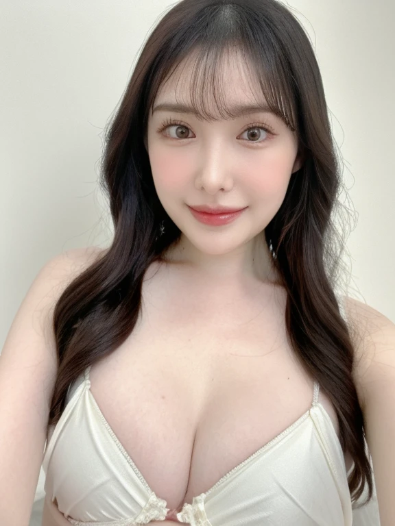 (realistic、masterpiece、Best Quality、8K、highres、white background, high resolution:1.3)、1 chubby girl:1.3)、 smile, ((((very very gigantic sagging breasts:1.3))))、looking at viewers, black lace bikini、pale white skin、very blond hair ,very pale skin, extremely pale blonde hair, ivory pale skin, very white skin, pale skin, very pale white skin, very pale white skin,white skin and pale porcelain, white and pale skin, fair and pale skin!!,  long blonde hair, looking at viewers、super fine face and eyes、long blonde hair、 ((full breasts:1.3)), indoor、 upper body、