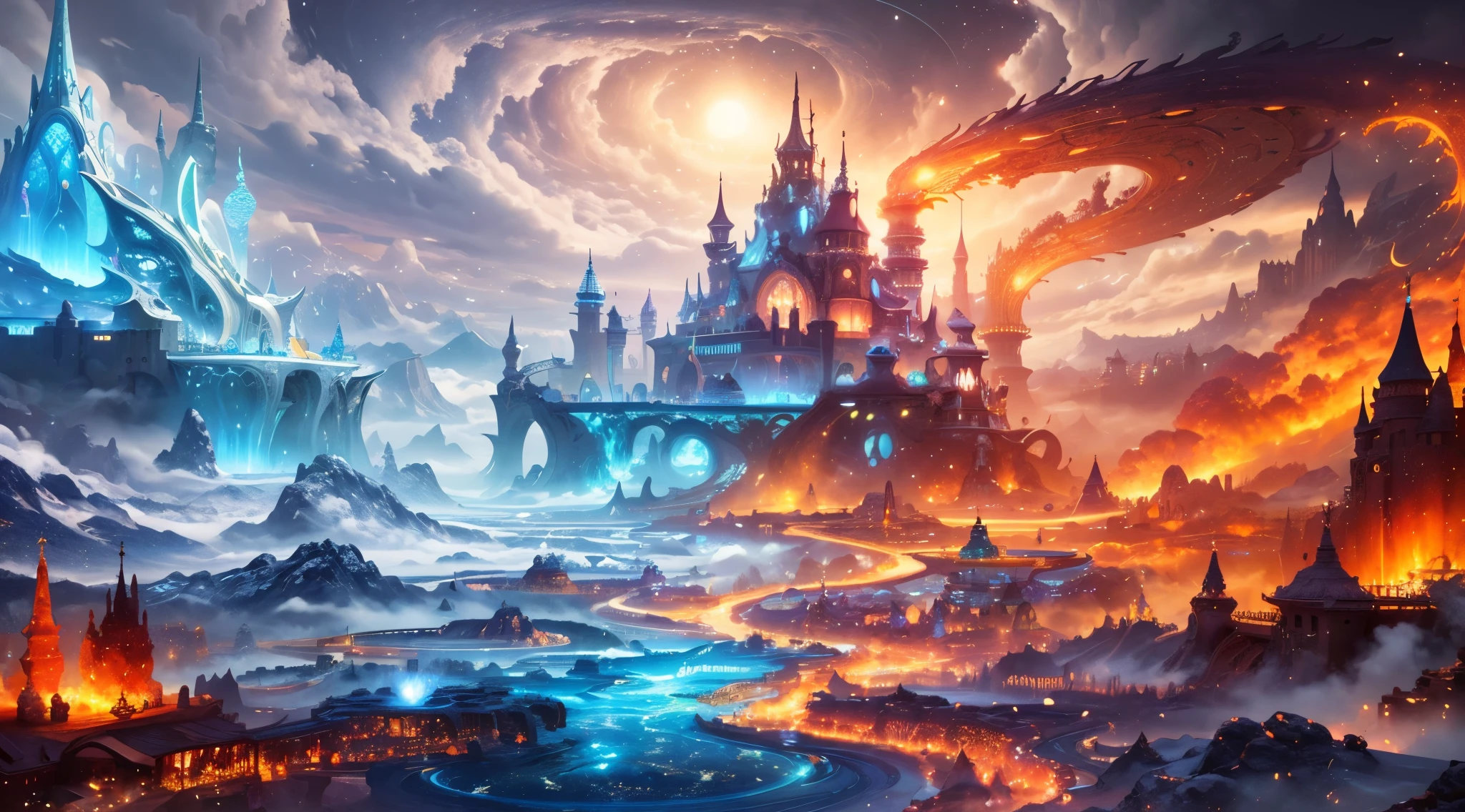 Chinese style,Incredible and spectacular scene, a "((high quality)), (detailed)), ((fantasy)), illustration, perspective (45 degree tilt angle), theme (enchanted forest style), scene elements (handsome boy, beautiful girl), picture quality (3D rendering effect), exquisite details, beautiful lights "emerge from glowing clouds, fractal nebula lines, cosmic entities, celestial bodies, universes, vibrant and vivid, swirling, rotating, impractical, high contrast, co-metabolic, magical, mysterious, mysterious, surreal, Oversaturated, colorful