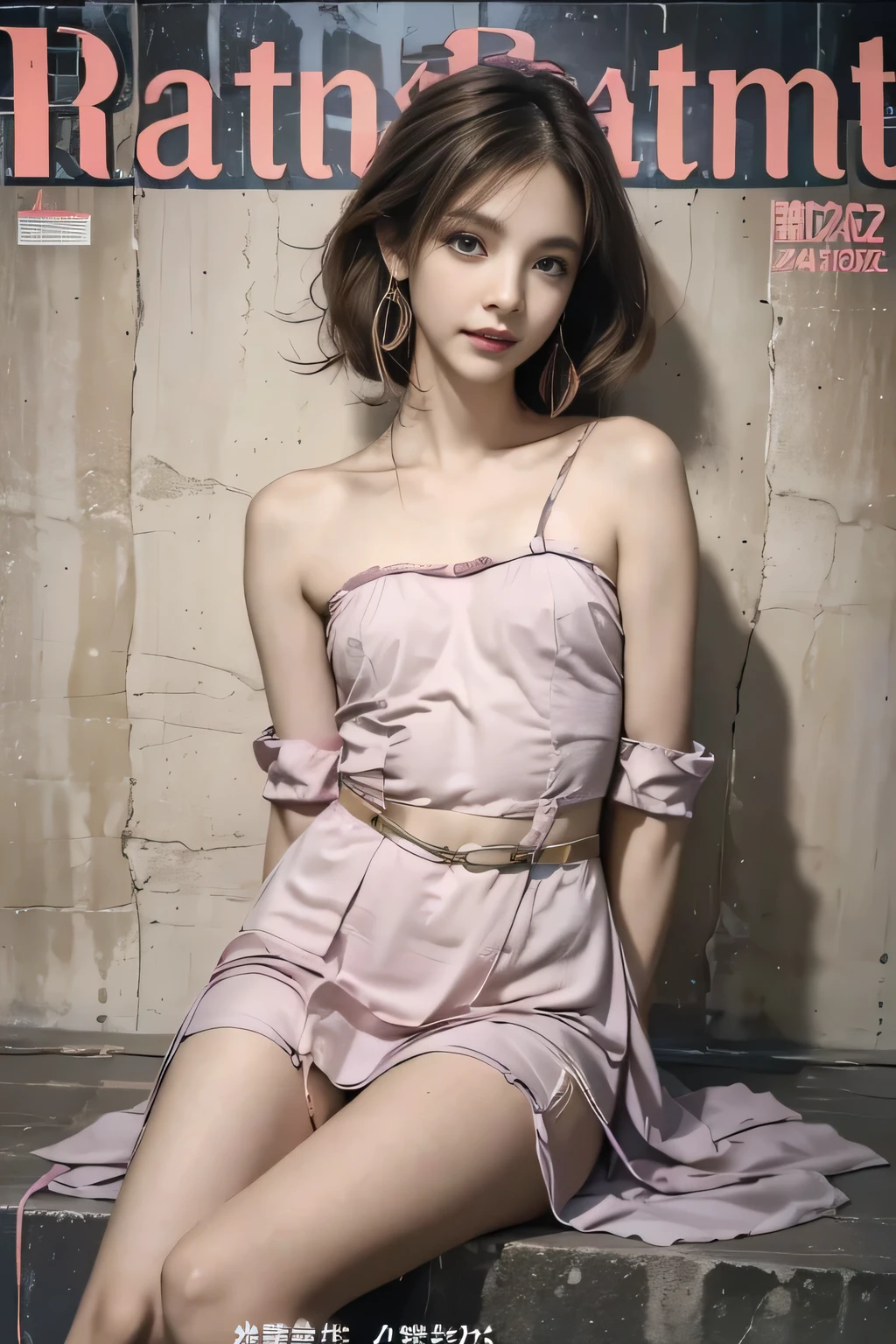 (detailed skin:1.2),(shiny skin:1.1),8k,best quality, masterpiece, ultra high res, moody lighting,(photorealistic:1.4), RAW photo,(soft saturation:1.3),(fair skin:1.2),1woman,Japanese,gyaru,makeup,(lipstick:1.1),(eyeliner:1.2),mascara,eyeshadow, glamor,Slender body,blonde hair and brown hair, chignon, BREAK wearing detailed princess dress, pastel color silk dress, detailed panties,panty aside, BREAK exclusive night club, sitting leather sofa, champagne bottle,wine glass,(smile),no bra,braless,(magazine cover:1.5),