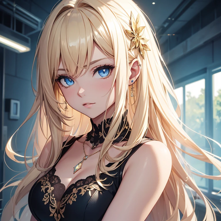 Portrait (Detailed ((Gorgeous Woman, Soft Flawless Skin, Long Blonde Hair, Dark Eyeshadow, Wearing A Yellow Tanktop, Beautiful Large Blue Eyes, Bright Piercing Eyes, Wearing A Diamond Pendant, Flawless Face, Breathtakingly Beautiful Girl))), Anime Art, By Olivier Ledroit, By Carne Griffiths, Beeple, By Alphonse Mucha, By Michael Garmash, Artgerm, Smooth, Oil On Canvas, Pltn Style, Vector, Softbox, TXAA, Shimmering Light, Trending On Artstation, Pixiv Polycount Art, Behance Hd, Lightwave, Organic Tracery, Intricate Motifs, Sharp Focus, Ultra Detail, 8K Resolution