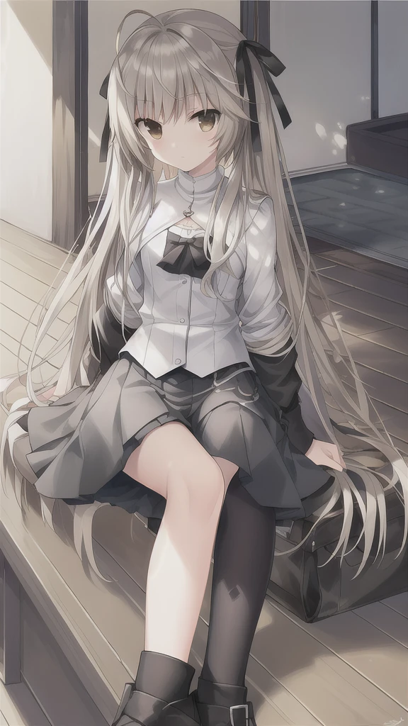 ((masterpiece:1.4, best quality)) ,Kasugano Sora,1 cool girl,Brown eyes,Plush Toys,Stuffed Animals,stuffed bunny,outdoor,,Happy,eternal，Black knee-high socks Jane Shoes，Home，Sitting on the sofa，Black jacket with white T-shirt，sunny