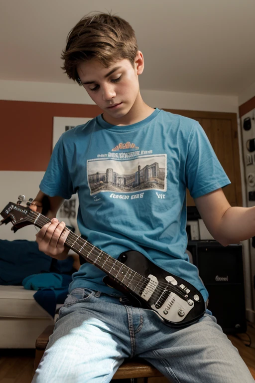 a 17 year old boy playing the guitar
