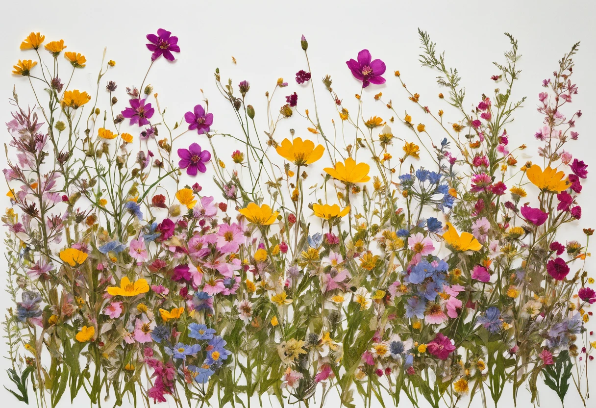 Ultra-fine paintings by Rainer Maria Ratske, trending on unsplash, creation, delicate garden on paper, made of wild flowers, floral skin, on a herbarium paper, meadow flowers, colorful made of dried flowers, floral wallpaper, herbarium paper